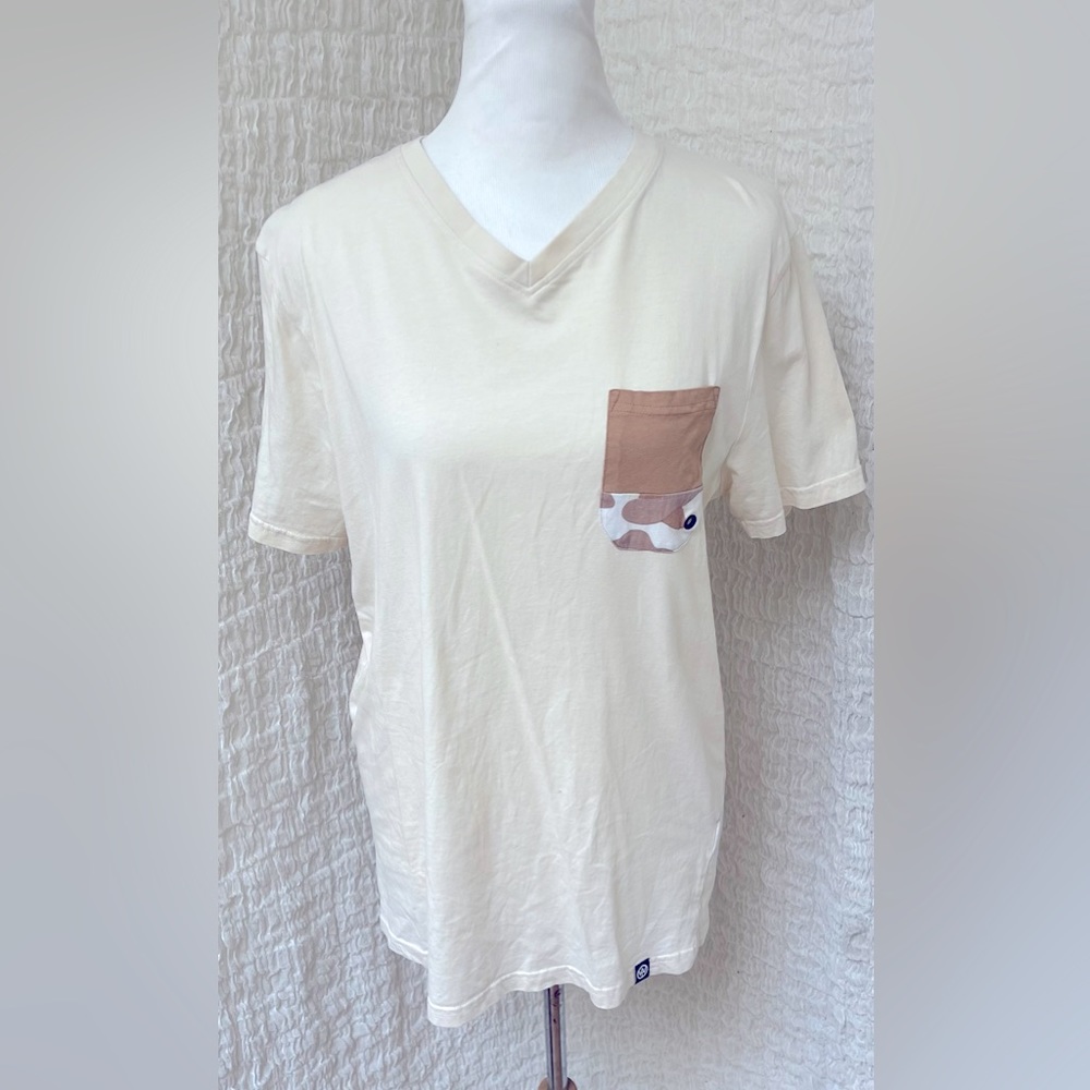 WTO2 Cream T-Shirt With Brown Camo Pocket Men Size Large